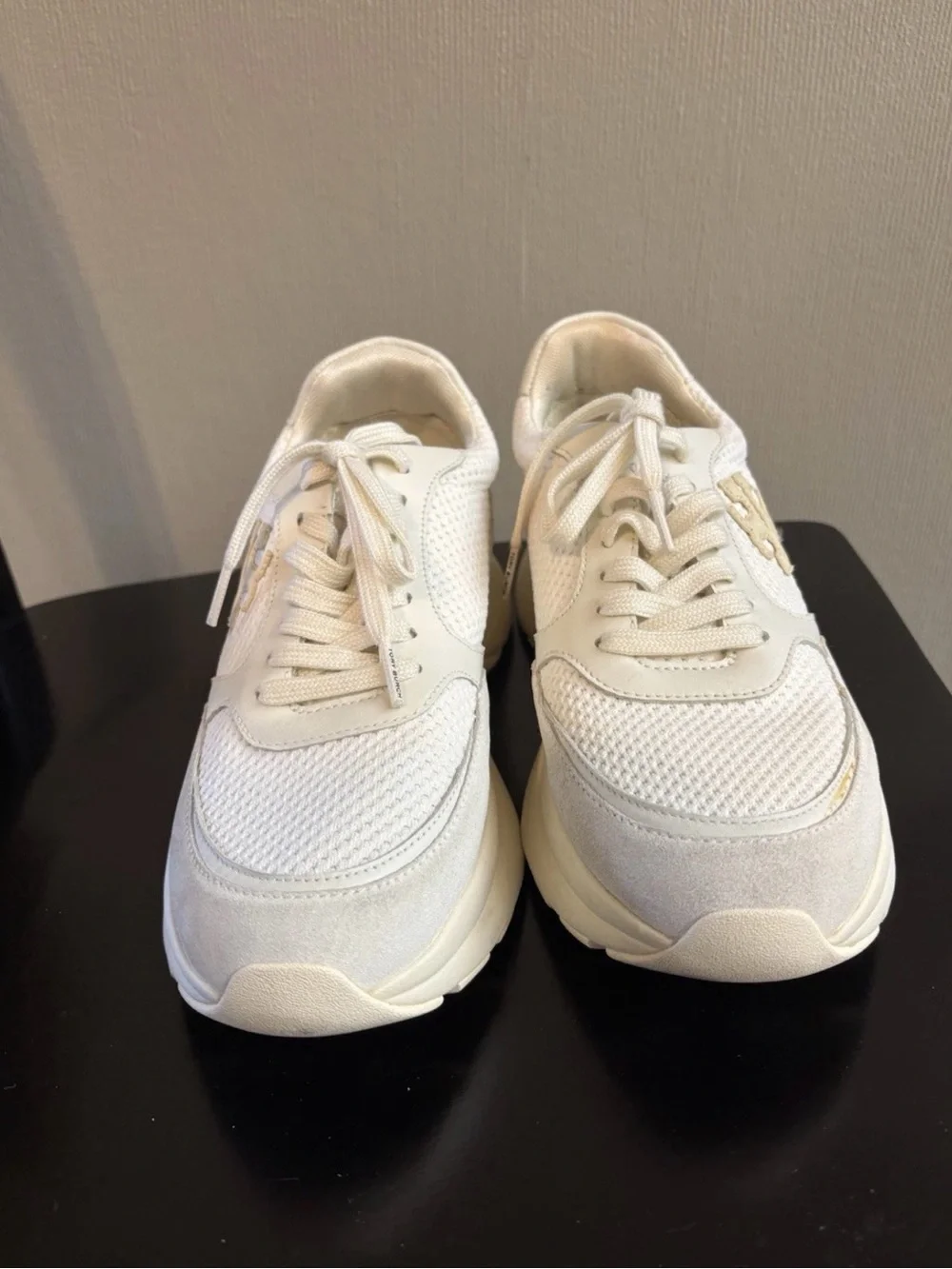 Tory Burch Cream and Gold Platform Lace-Up Sneakers